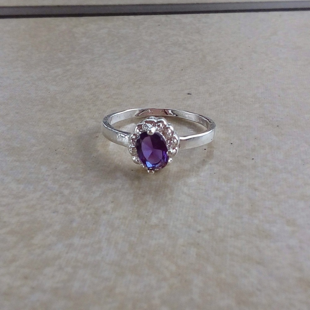 Purple Crystal Size: (9) Sterling Silver CZ Ring